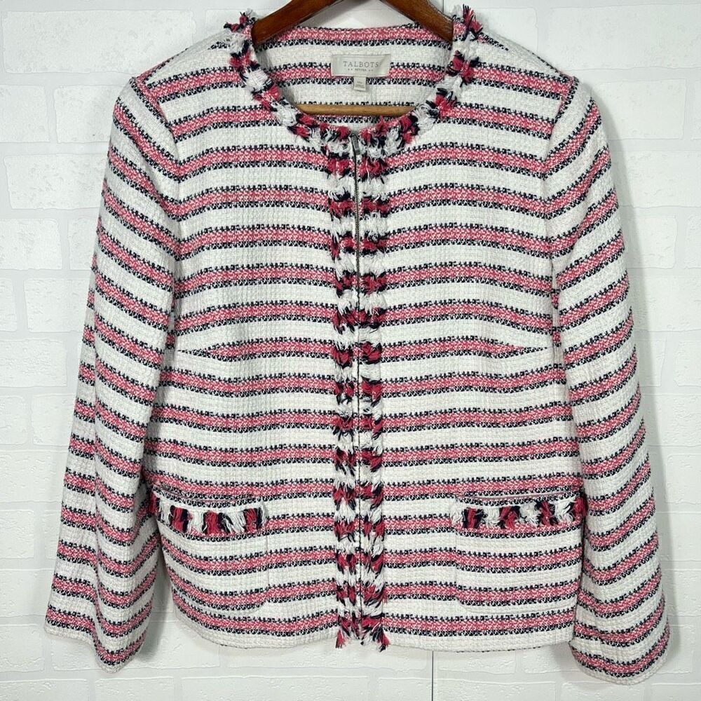 Talbots Womens Jacket size 16 Petite Striped Cotton Blend